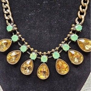 Plunder Antique Gold, Citrine Teardrop and Moonstone Statement Necklace 18.25"